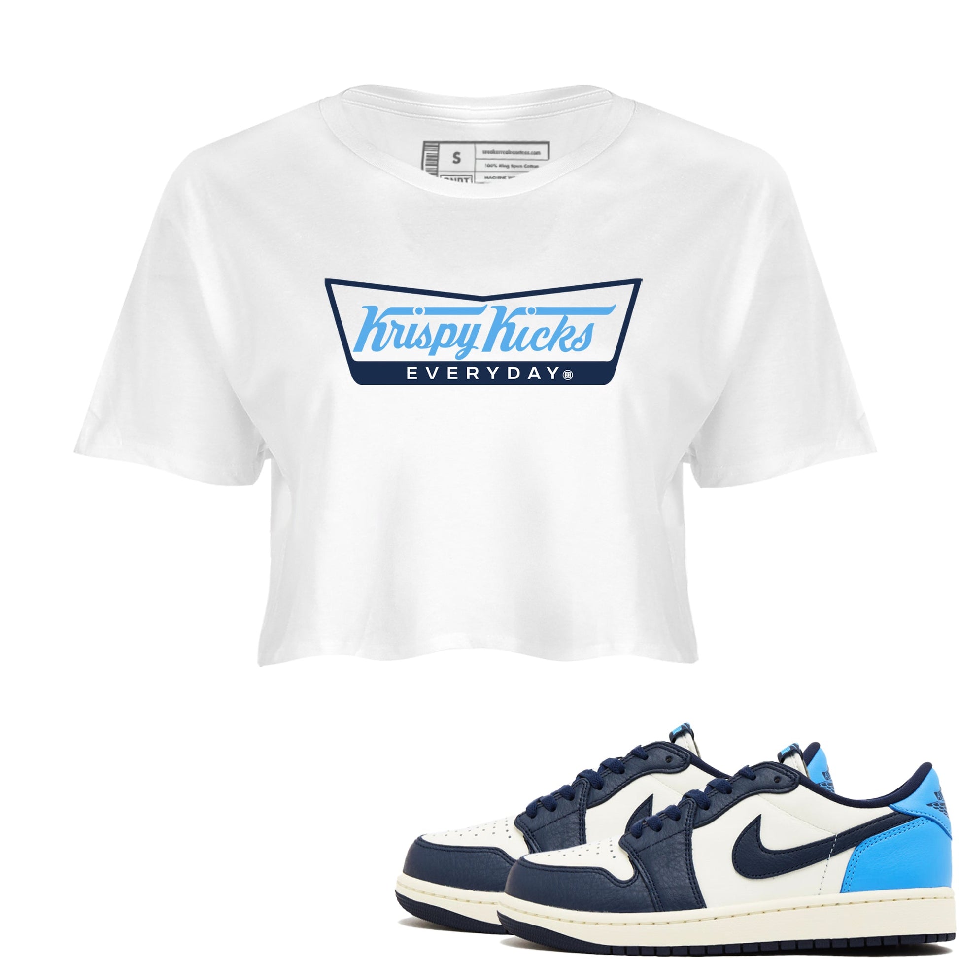 1s Obsidian shirts to match jordans krispy Kicks shirts to match Jordans AJ1 Retro Low OG Obsidian match shoes to clothes SNRT Sneaker Tees unisex cotton White 1 crop tee