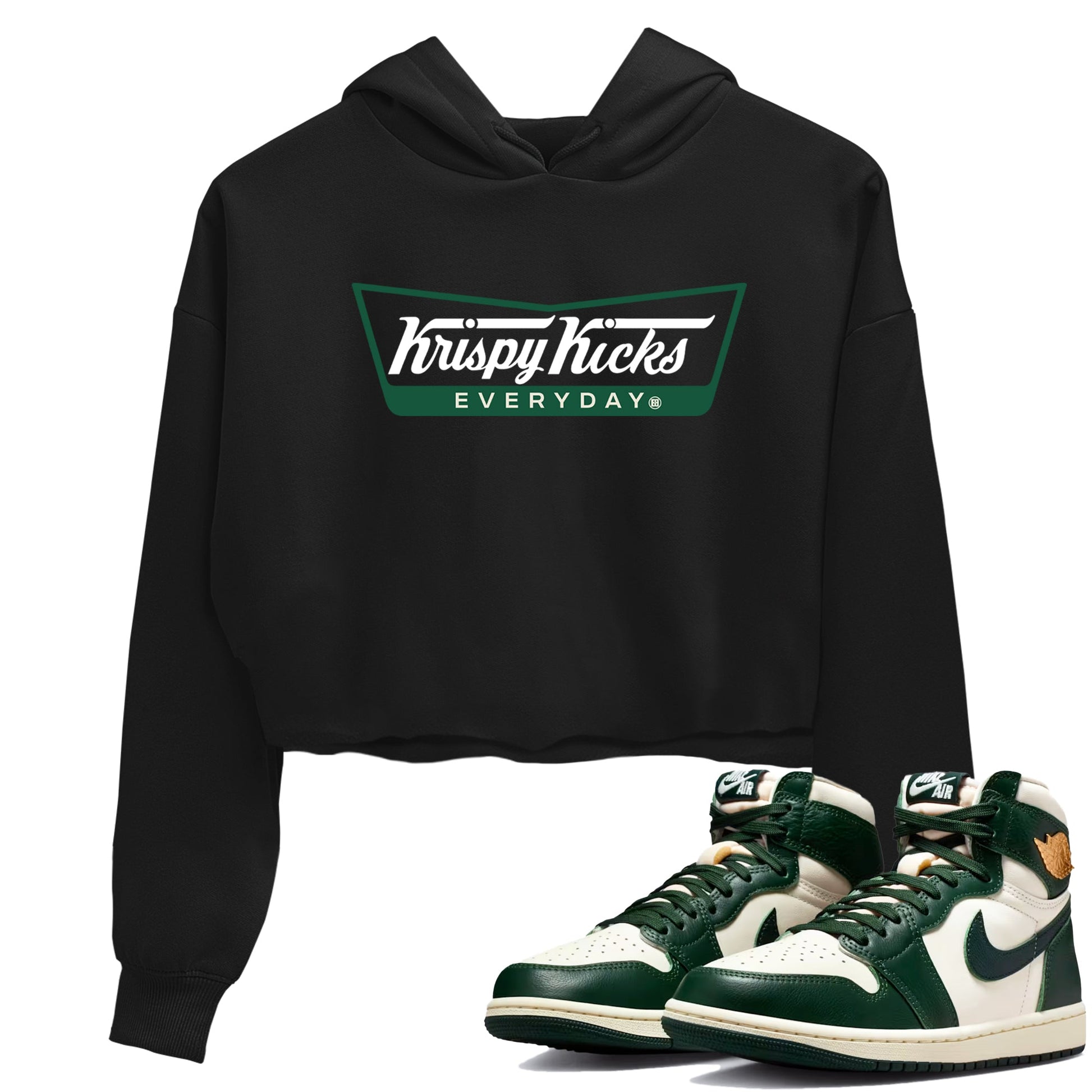 Sneaker Threads – Sneaker Tees To Match Air Jordan 1 Pro Green – Krispy Kicks Crop Tee Black 1. Perfect for Jordan releases 2025 colorways.