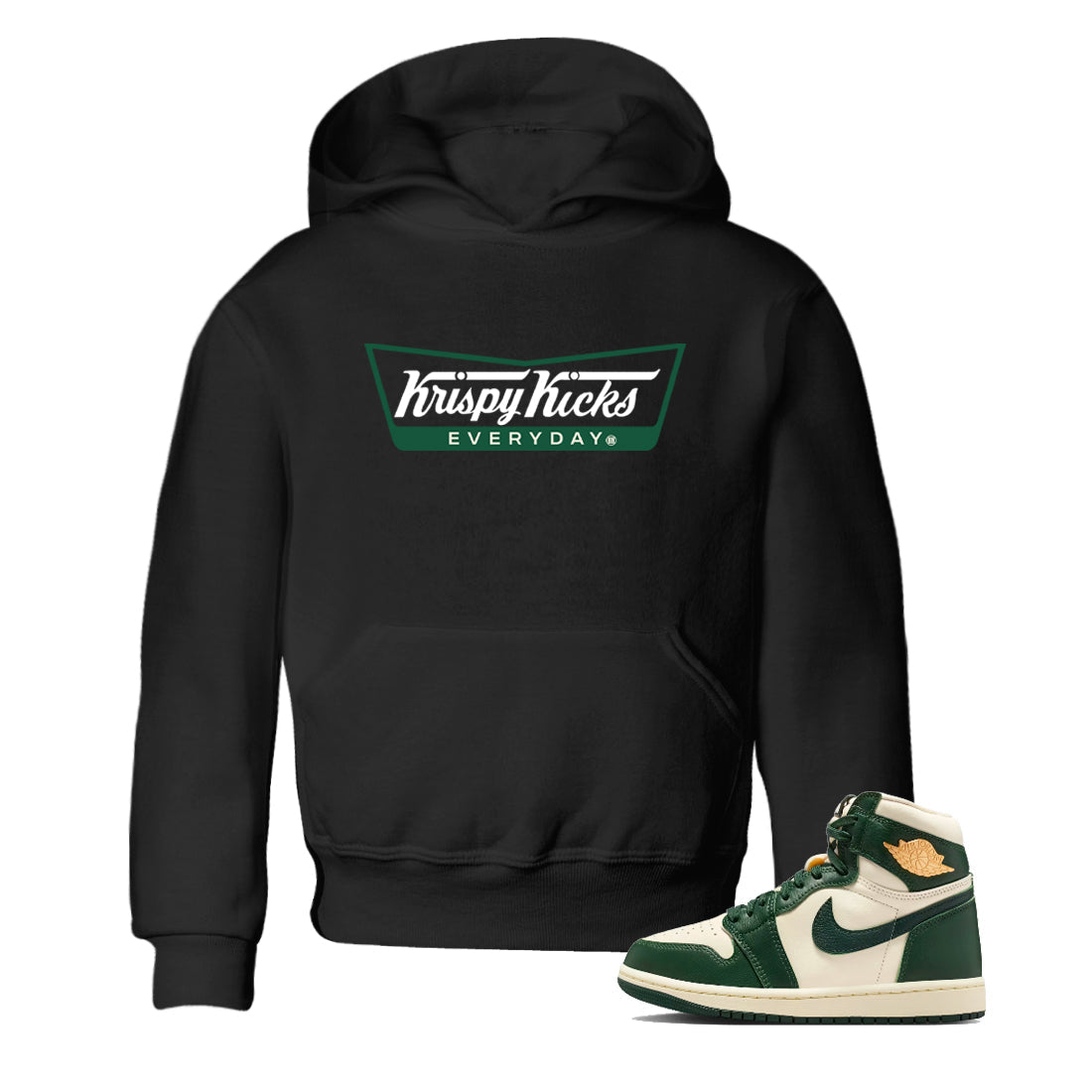 Sneaker Threads – Sneaker Tees To Match Air Jordan 1 Pro Green – Krispy Kicks Youth Graphic Tee Black 1. Perfect for Jordan releases 2025 colorways.