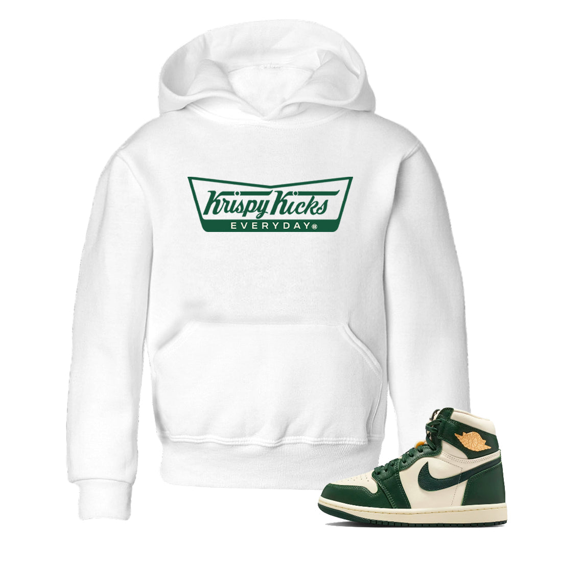 Sneaker Threads – Sneaker Tees To Match Air Jordan 1 Pro Green – Krispy Kicks Youth Graphic Tee White 1. Perfect for Jordan releases 2025 colorways.