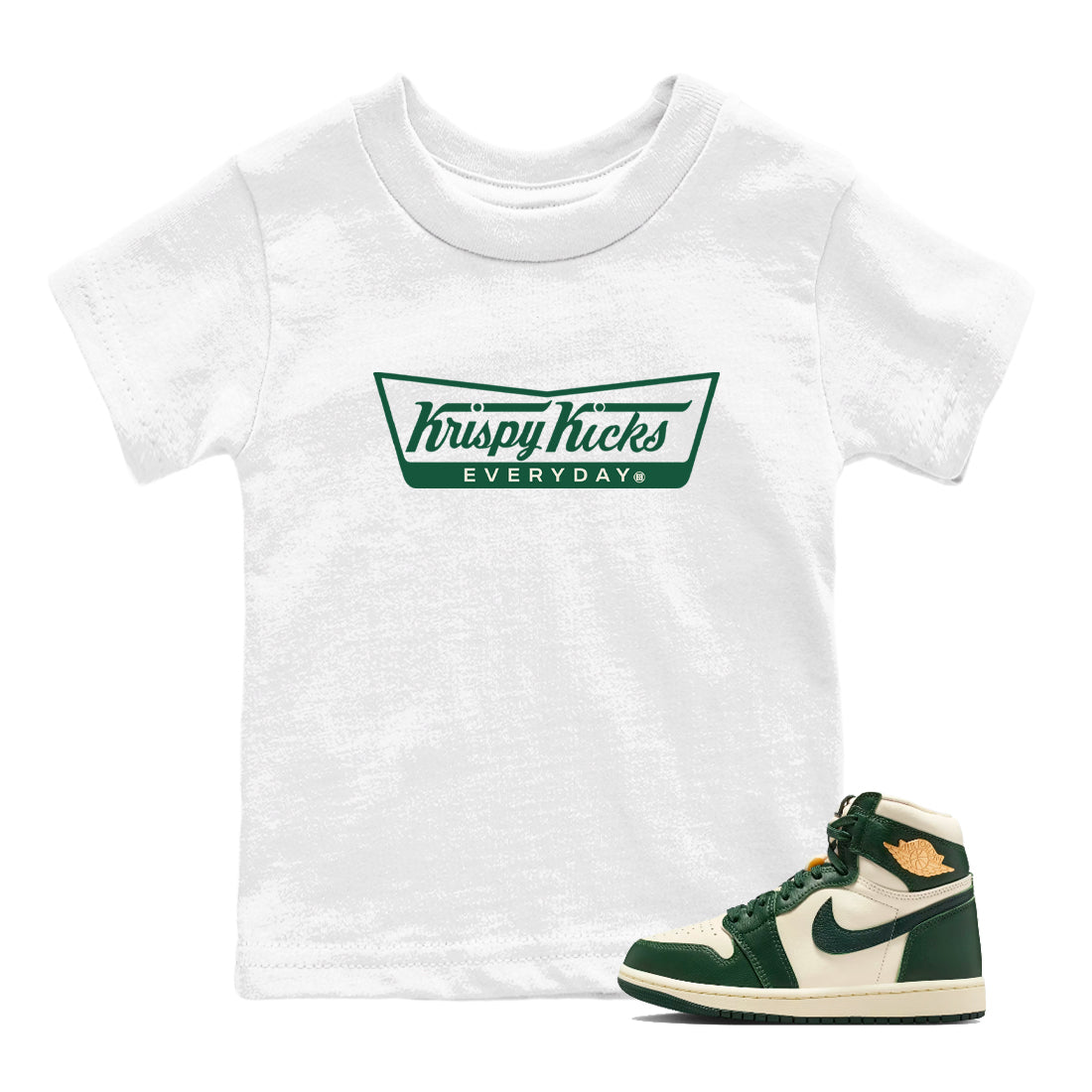 Sneaker Threads – Sneaker Tees To Match Air Jordan 1 Pro Green – Krispy Kicks Youth Graphic Tee White 1. Perfect for Jordan releases 2025 colorways.