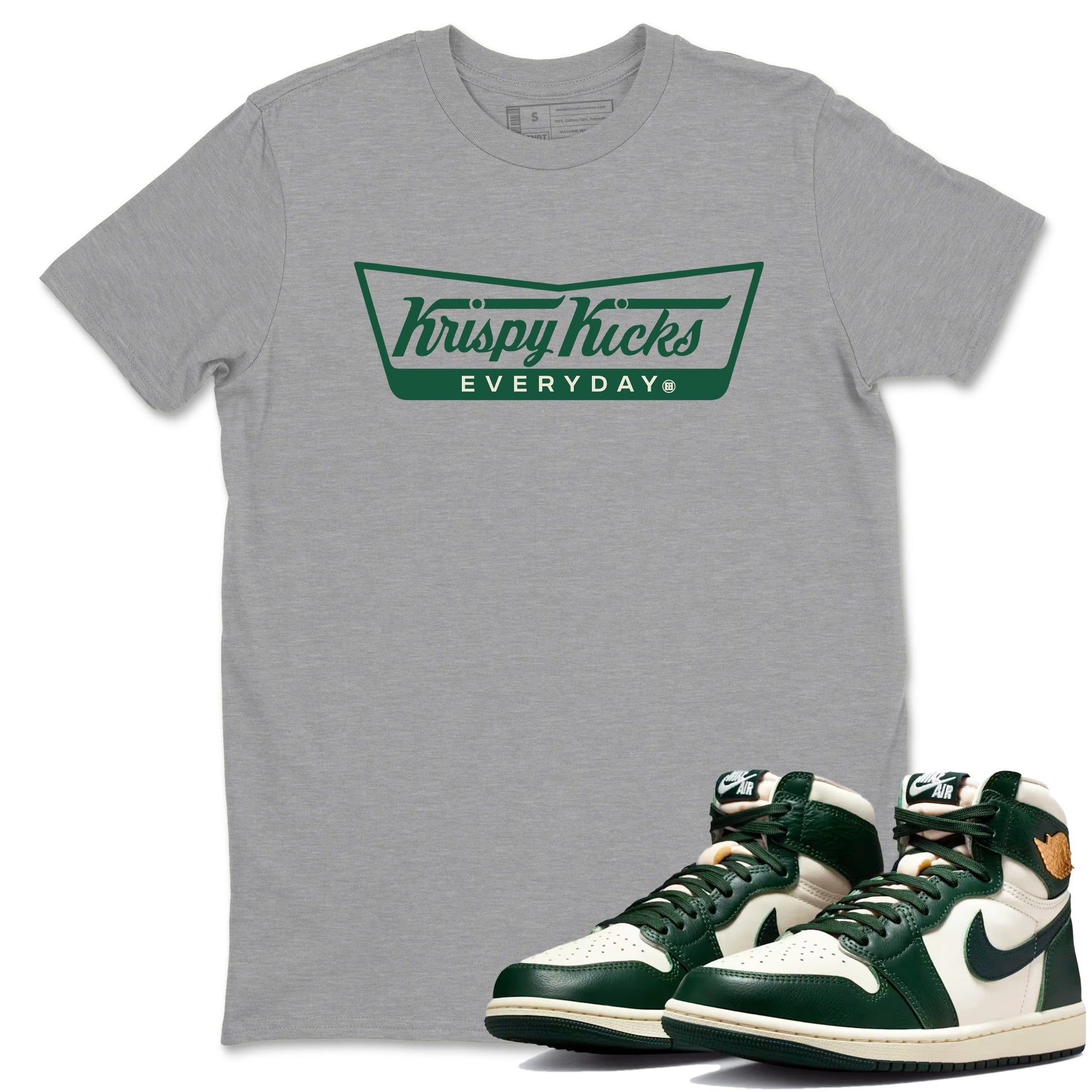 Sneaker Threads – Sneaker Tees To Match Air Jordan 1 Pro Green – Krispy Kicks Graphic Tee Heather Grey 1. Perfect for Jordan releases 2025 colorways.