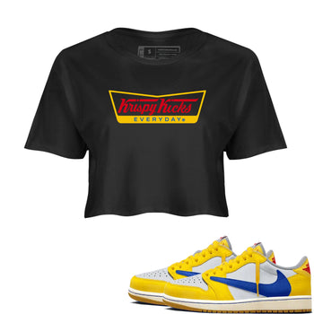 Air Jordan 1 Low x Travis Scott x Canary shirts to match jordans Krispy Kicks sneaker match tees Travis Scott Canary SNRT Sneaker Release Tees unisex cotton Black 1 Crop Shirts