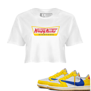 Air Jordan 1 Low x Travis Scott x Canary shirts to match jordans Krispy Kicks sneaker match tees Travis Scott Canary SNRT Sneaker Release Tees unisex cotton White 1 Crop Shirts