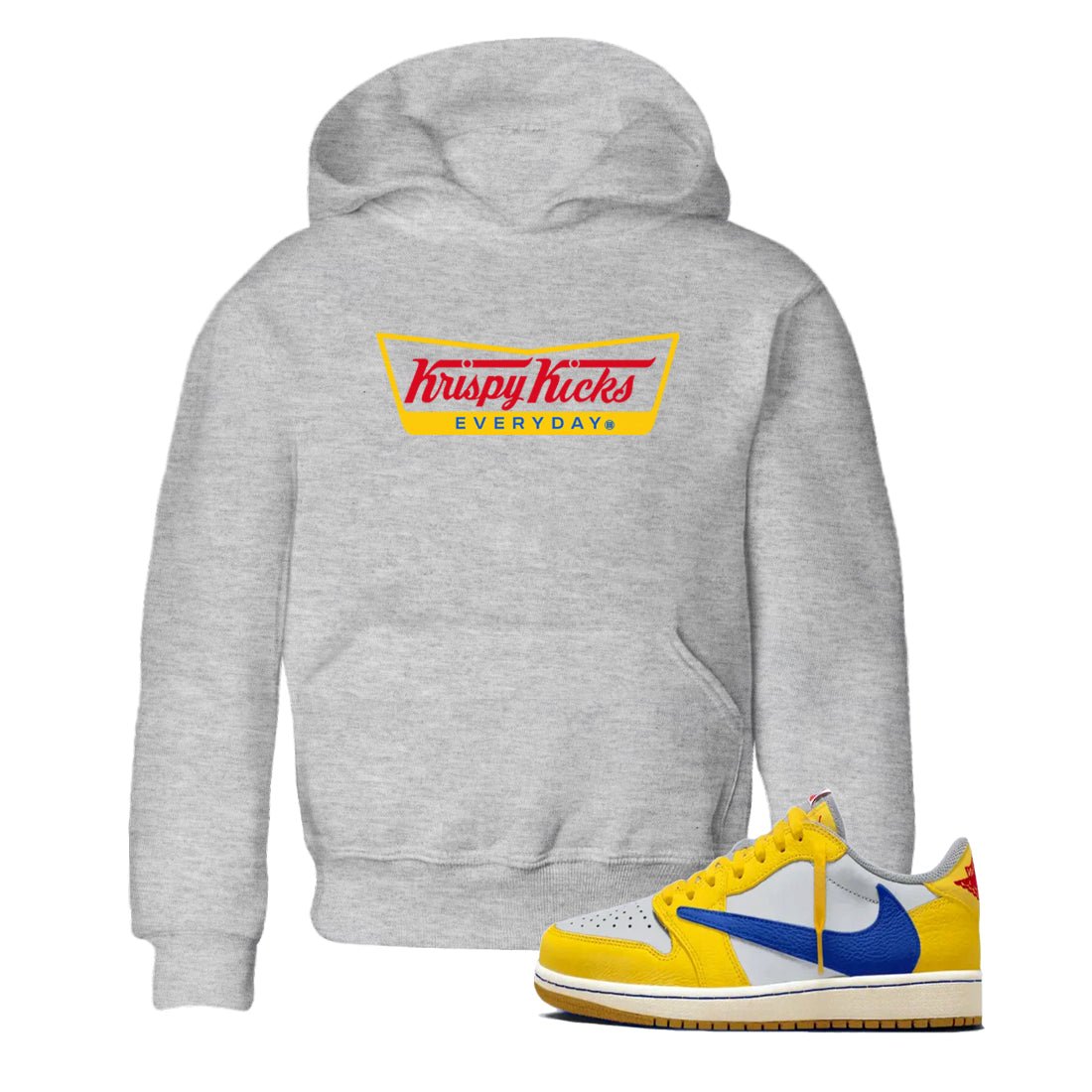 Air Jordan 1 Low x Travis Scott x Canary shirts to match jordans Krispy Kicks sneaker match tees Travis Scott Canary SNRT Sneaker Release Tees Youth Baby Heather Grey 1 crew neck shirts