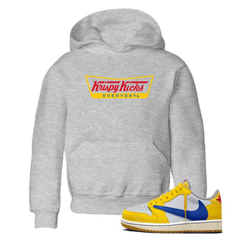 Air Jordan 1 Low x Travis Scott x Canary shirts to match jordans Krispy Kicks sneaker match tees Travis Scott Canary SNRT Sneaker Release Tees Youth Baby Heather Grey 1 crew neck shirts