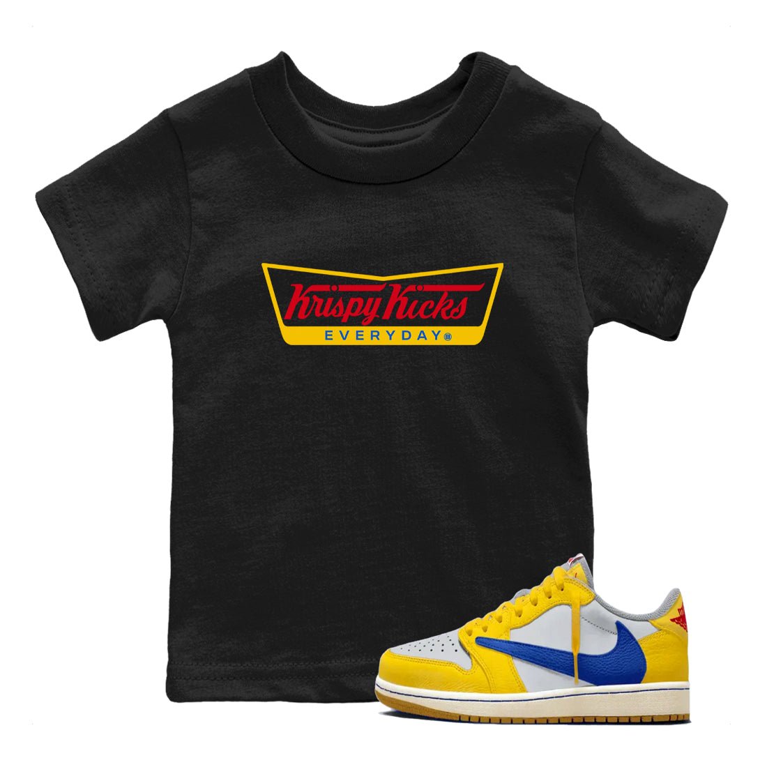 Air Jordan 1 Low x Travis Scott x Canary shirts to match jordans Krispy Kicks sneaker match tees Travis Scott Canary SNRT Sneaker Release Tees Youth Baby Black 1 crew neck shirts