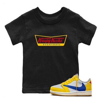 Air Jordan 1 Low x Travis Scott x Canary shirts to match jordans Krispy Kicks sneaker match tees Travis Scott Canary SNRT Sneaker Release Tees Youth Baby Black 1 crew neck shirts