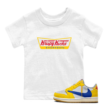Air Jordan 1 Low x Travis Scott x Canary shirts to match jordans Krispy Kicks sneaker match tees Travis Scott Canary SNRT Sneaker Release Tees Youth Baby White 1 crew neck shirts