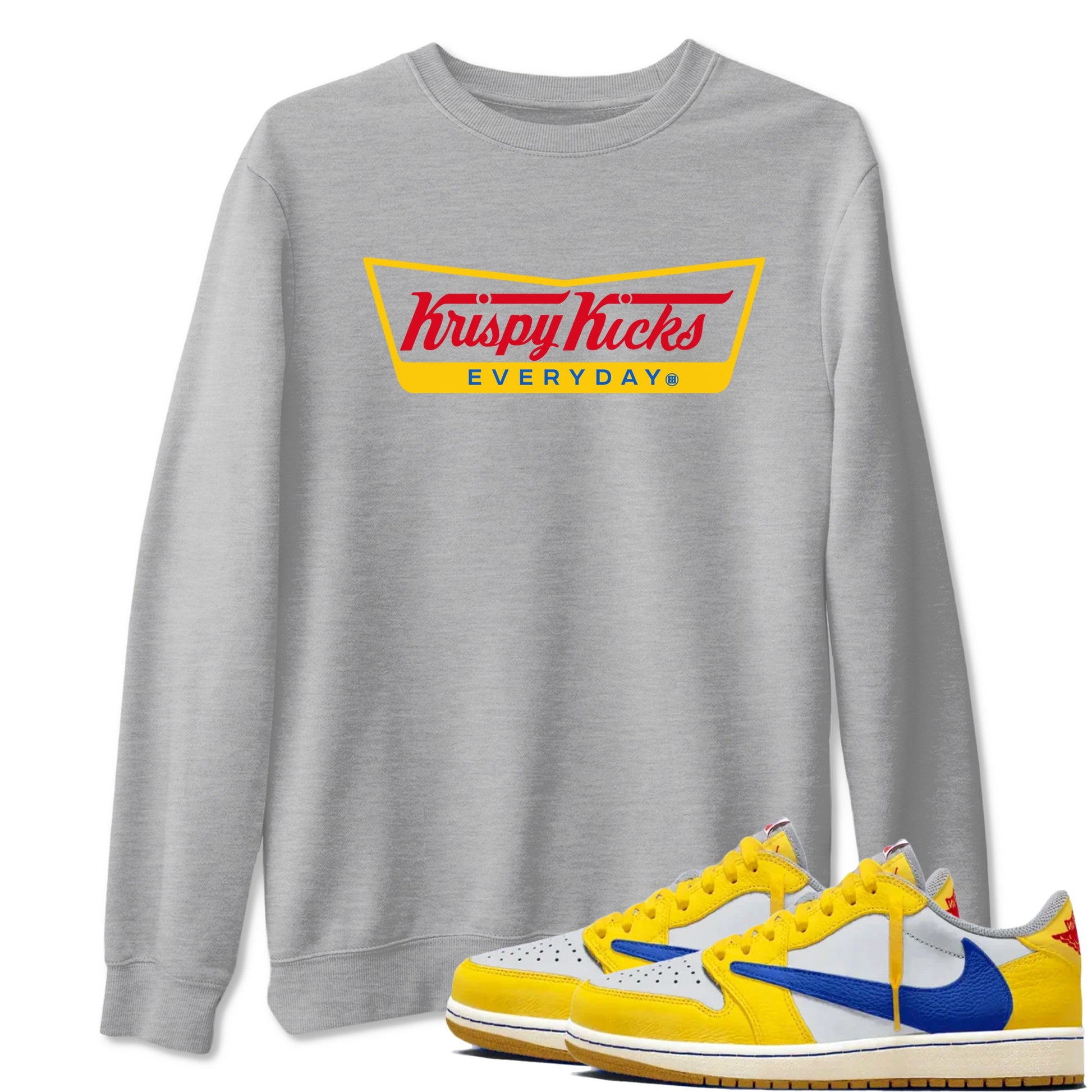 Air Jordan 1 Low x Travis Scott x Canary shirts to match jordans Krispy Kicks sneaker match tees Travis Scott Canary SNRT Sneaker Release Tees unisex cotton Heather Grey 1 crew neck shirts