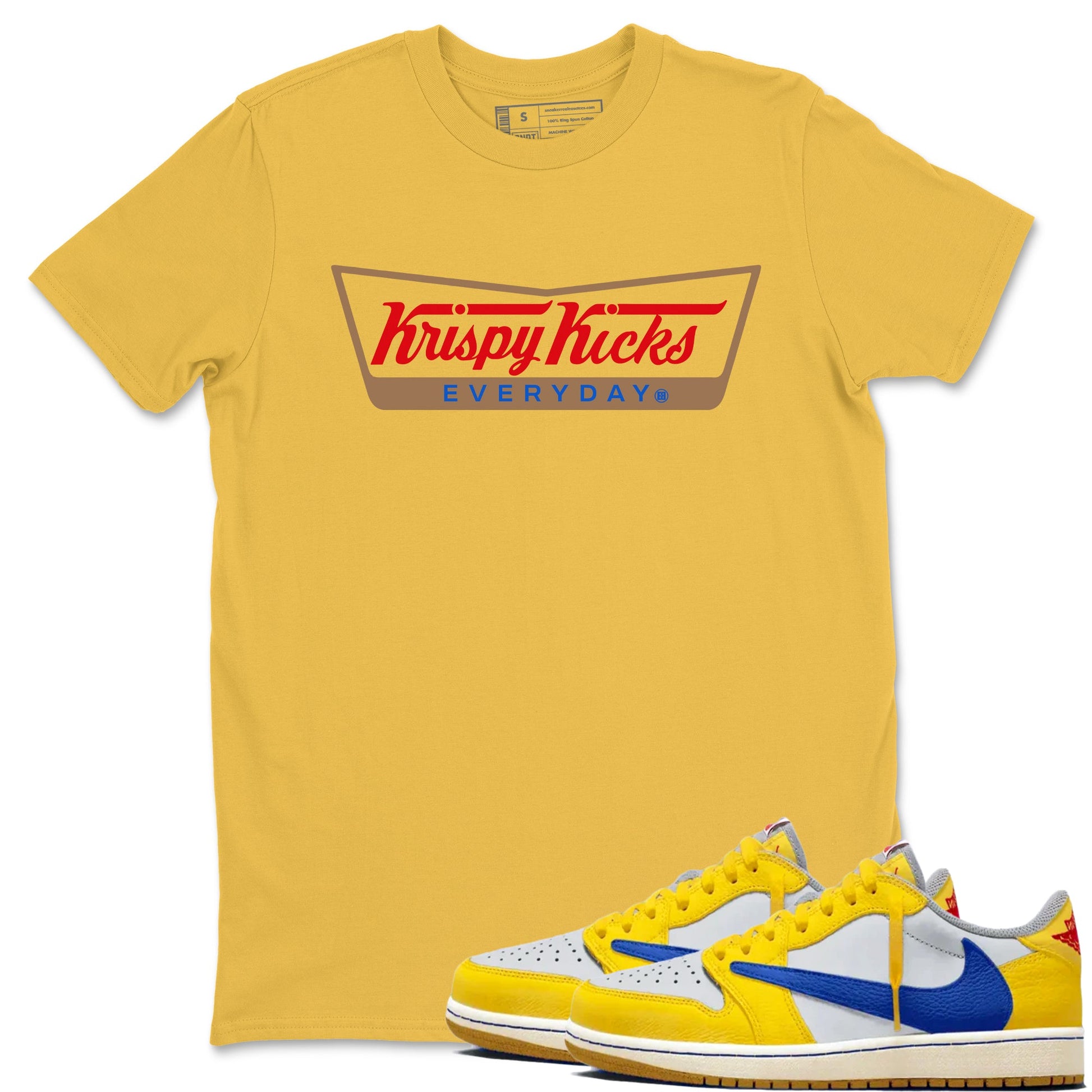 Air Jordan 1 Low x Travis Scott x Canary shirts to match jordans Krispy Kicks sneaker match tees Travis Scott Canary SNRT Sneaker Release Tees unisex cotton Daisy 1 crew neck shirts