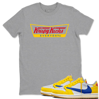 Air Jordan 1 Low x Travis Scott x Canary shirts to match jordans Krispy Kicks sneaker match tees Travis Scott Canary SNRT Sneaker Release Tees unisex cotton Heather Grey 1 crew neck shirts