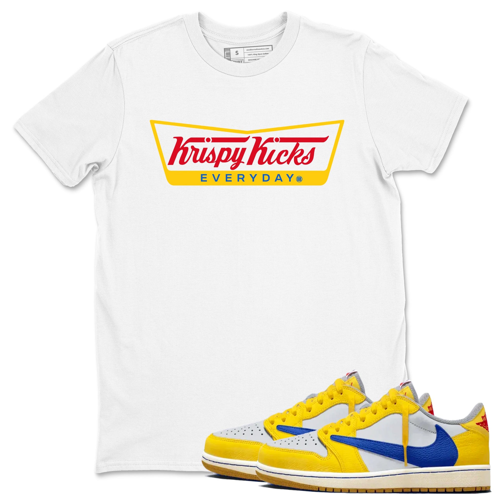 Air Jordan 1 Low x Travis Scott x Canary shirts to match jordans Krispy Kicks sneaker match tees Travis Scott Canary SNRT Sneaker Release Tees unisex cotton White 1 crew neck shirts