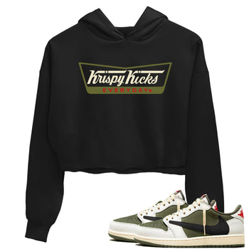 1s Travis Scott Medium Olive shirts to match jordans Krispy Kicks sneaker match tees Air Jordan 1 Travis Scott Medium Olive SNRT Sneaker Tees streetwear brand Black 1 crop tee