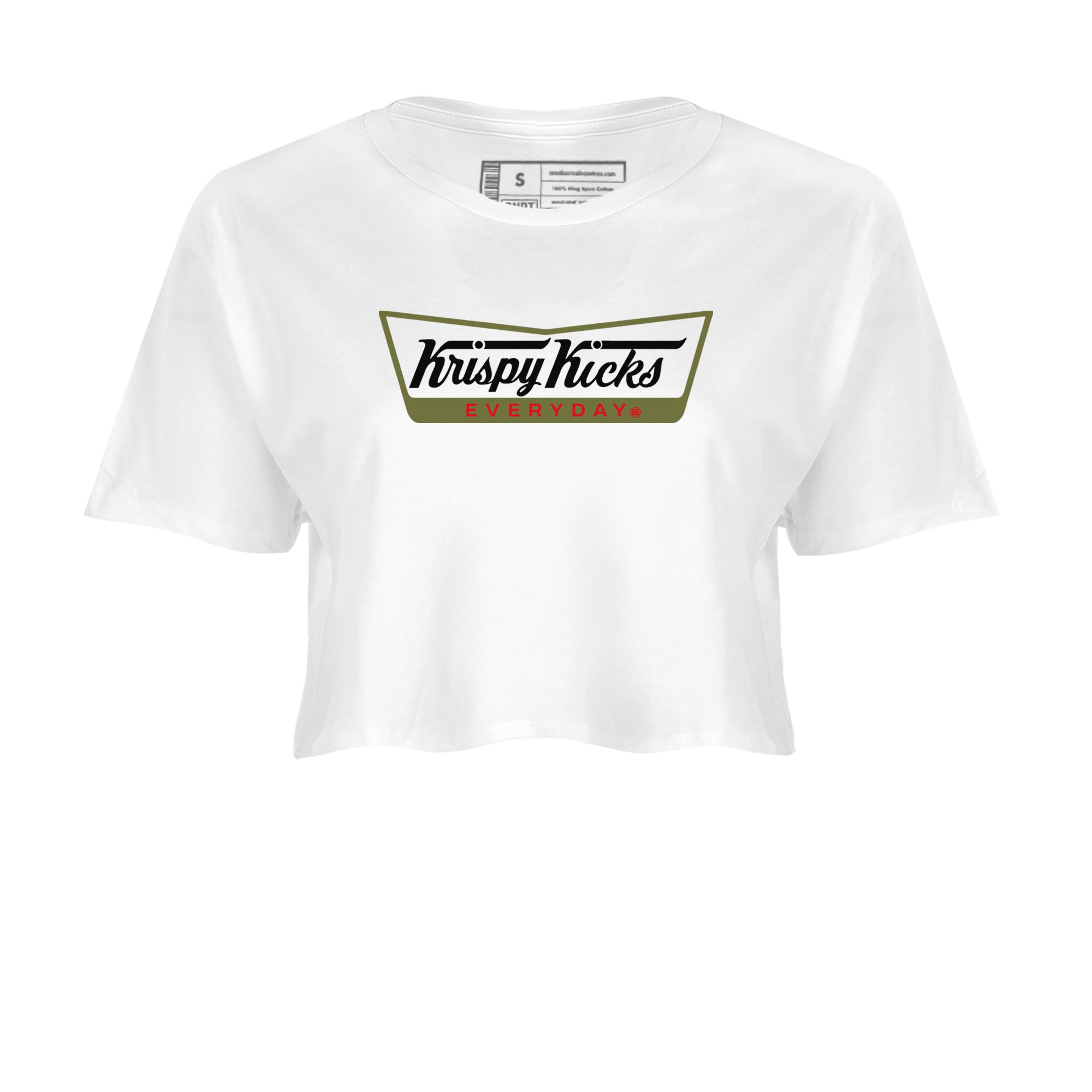 1s Travis Scott Medium Olive shirts to match jordans Krispy Kicks sneaker match tees Air Jordan 1 Travis Scott Medium Olive SNRT Sneaker Tees streetwear brand White 2 crop tee