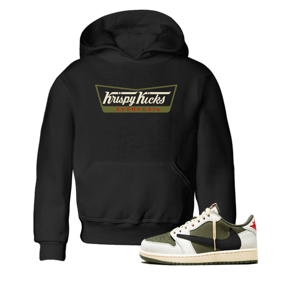 1s Travis Scott Medium Olive shirts to match jordans Krispy Kicks sneaker match tees Air Jordan 1 Travis Scott Medium Olive SNRT Sneaker Tees streetwear brand Baby and Youth Black 1 cotton tee