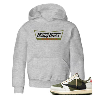 1s Travis Scott Medium Olive shirts to match jordans Krispy Kicks sneaker match tees Air Jordan 1 Travis Scott Medium Olive SNRT Sneaker Tees streetwear brand Baby and Youth Heather Grey 1 cotton tee