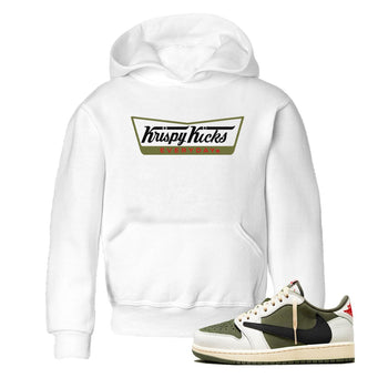 1s Travis Scott Medium Olive shirts to match jordans Krispy Kicks sneaker match tees Air Jordan 1 Travis Scott Medium Olive SNRT Sneaker Tees streetwear brand Baby and Youth White 1 cotton tee