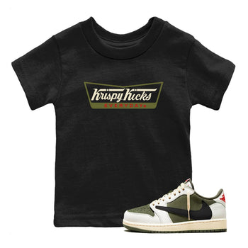 1s Travis Scott Medium Olive shirts to match jordans Krispy Kicks sneaker match tees Air Jordan 1 Travis Scott Medium Olive SNRT Sneaker Tees streetwear brand Baby and Youth Black 1 cotton tee