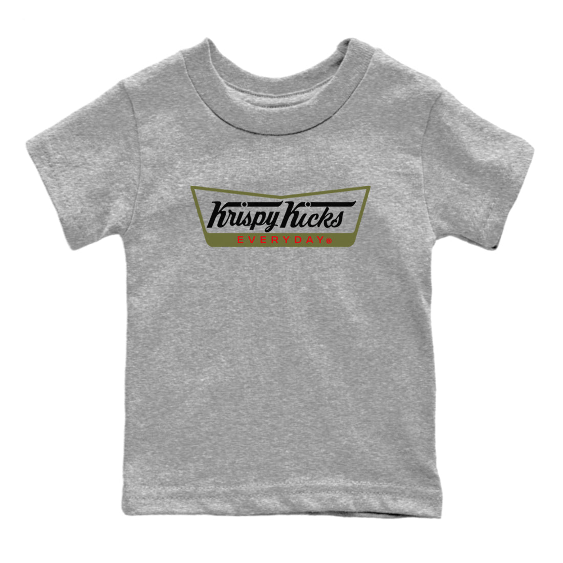 1s Travis Scott Medium Olive shirts to match jordans Krispy Kicks sneaker match tees Air Jordan 1 Travis Scott Medium Olive SNRT Sneaker Tees streetwear brand Baby and Youth Heather Grey 2 cotton tee