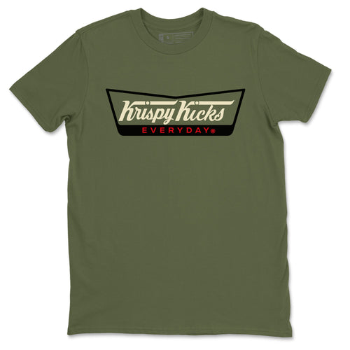 1s Travis Scott Medium Olive shirts to match jordans Krispy Kicks sneaker match tees Air Jordan 1 Travis Scott Medium Olive SNRT Sneaker Tees streetwear brand Military Green 2 unisex cotton tee