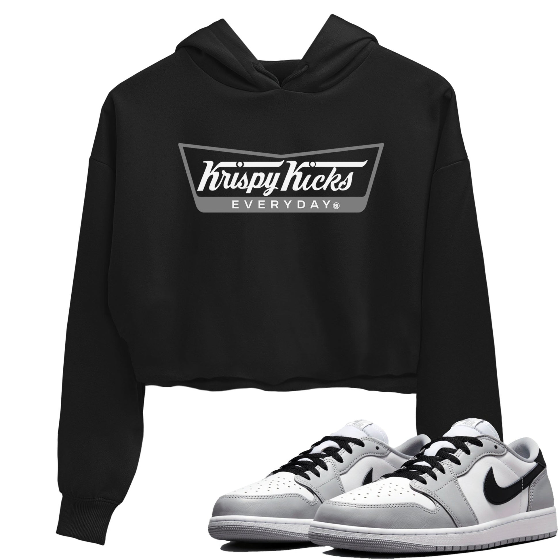 1s Wolf Grey shirts to match jordans Krispy Kicks sneaker match tees Air Jordan 1 Wolf Grey SNRT Sneaker Tees streetwear brand Black 1 crop tee