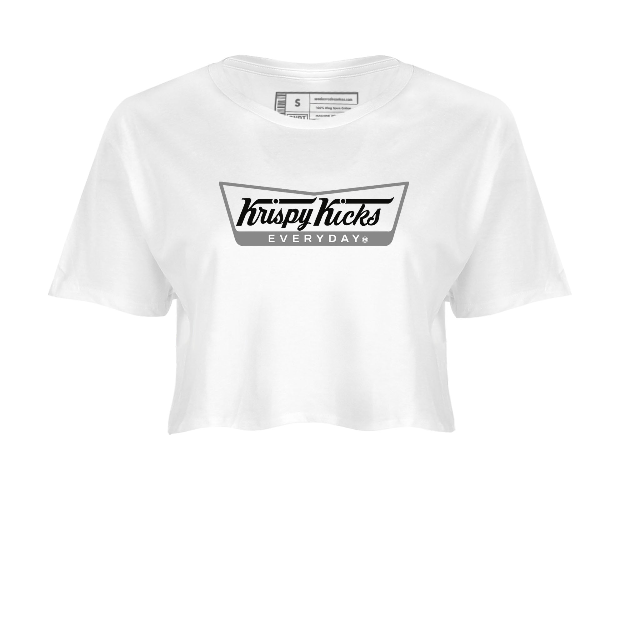 1s Wolf Grey shirts to match jordans Krispy Kicks sneaker match tees Air Jordan 1 Wolf Grey SNRT Sneaker Tees streetwear brand White 2 crop tee