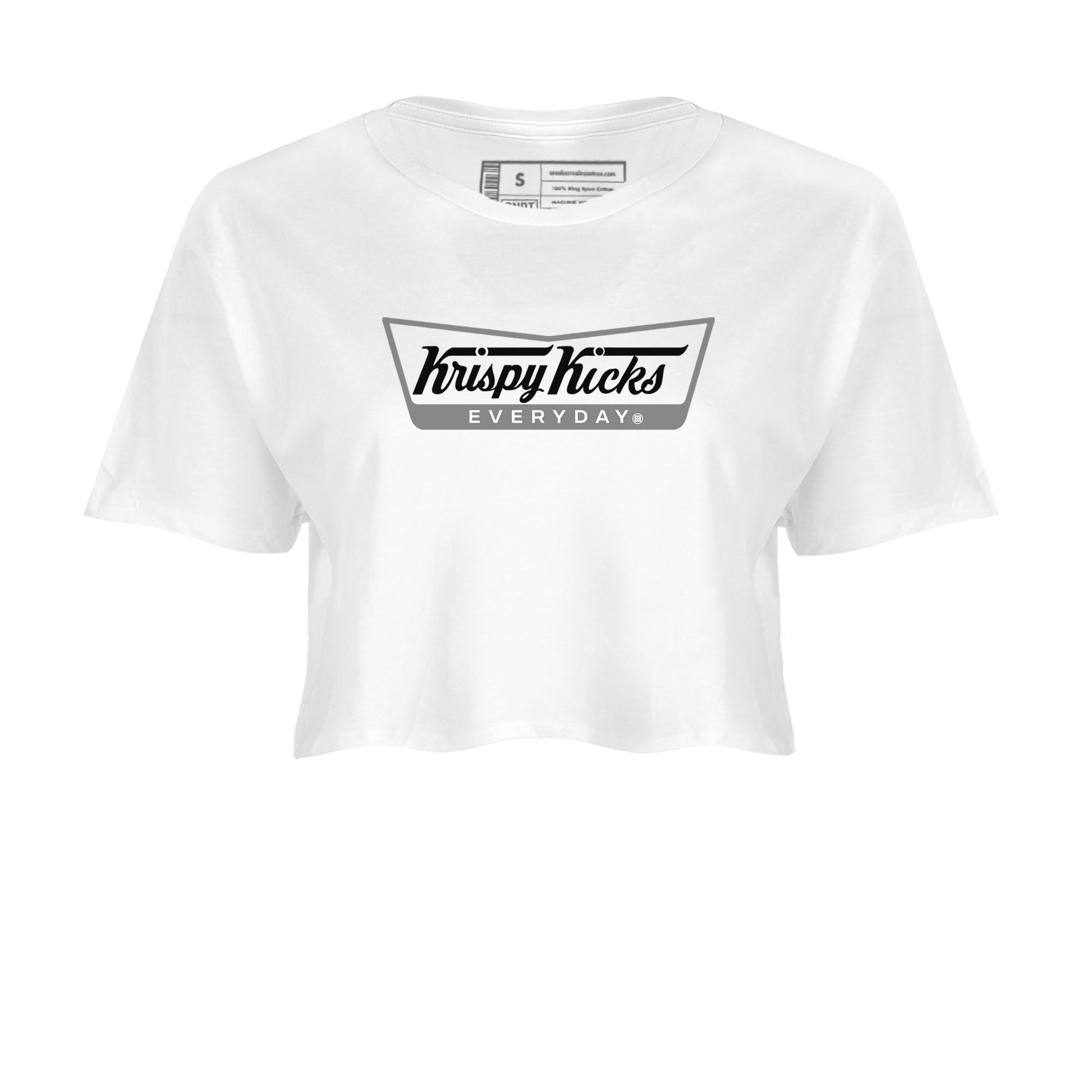 1s Wolf Grey shirts to match jordans Krispy Kicks sneaker match tees Air Jordan 1 Wolf Grey SNRT Sneaker Tees streetwear brand White 2 crop tee