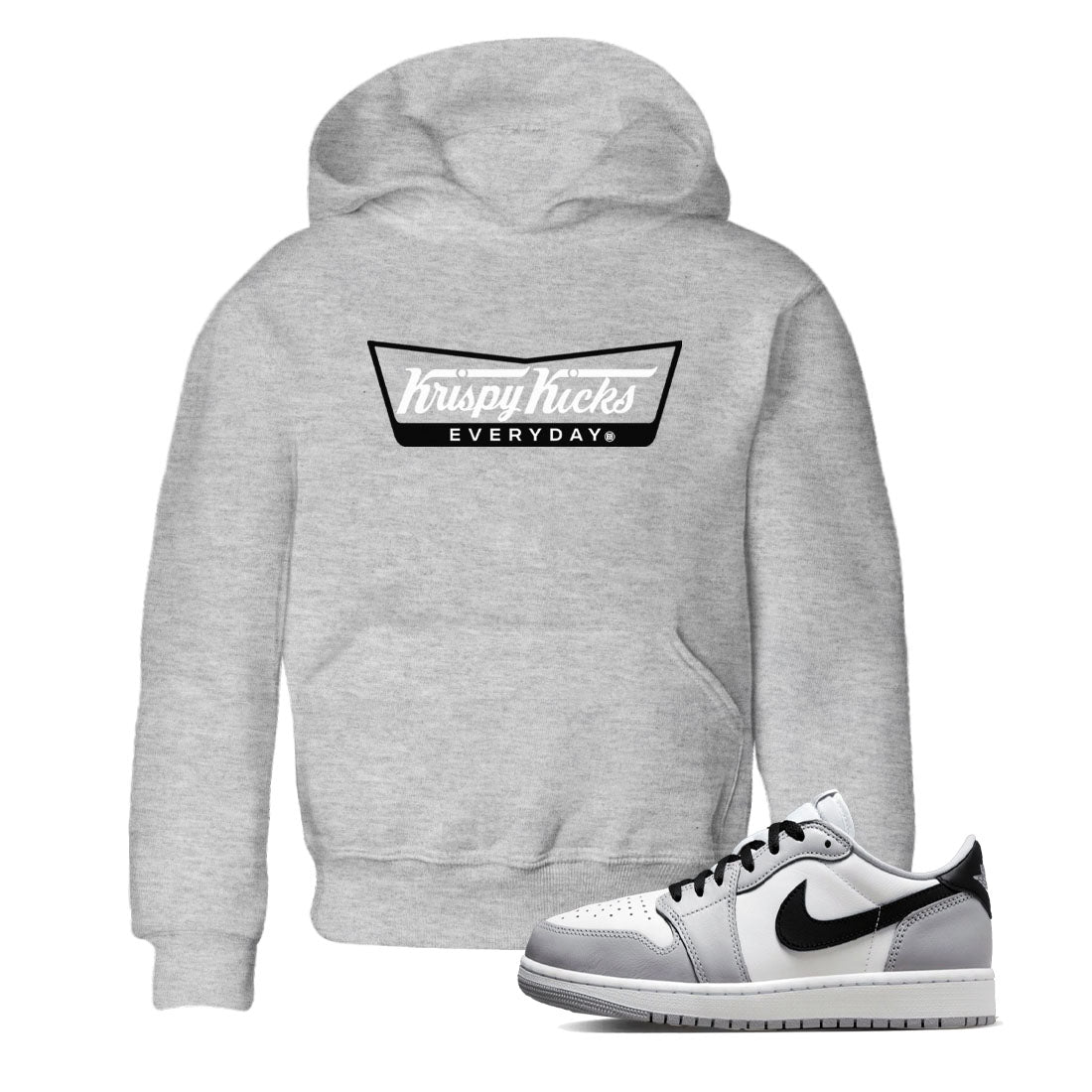 1s Wolf Grey shirts to match jordans Krispy Kicks sneaker match tees Air Jordan 1 Wolf Grey SNRT Sneaker Tees streetwear brand Baby and Youth Heather Grey 1 cotton tee