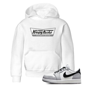 1s Wolf Grey shirts to match jordans Krispy Kicks sneaker match tees Air Jordan 1 Wolf Grey SNRT Sneaker Tees streetwear brand Baby and Youth White 1 cotton tee