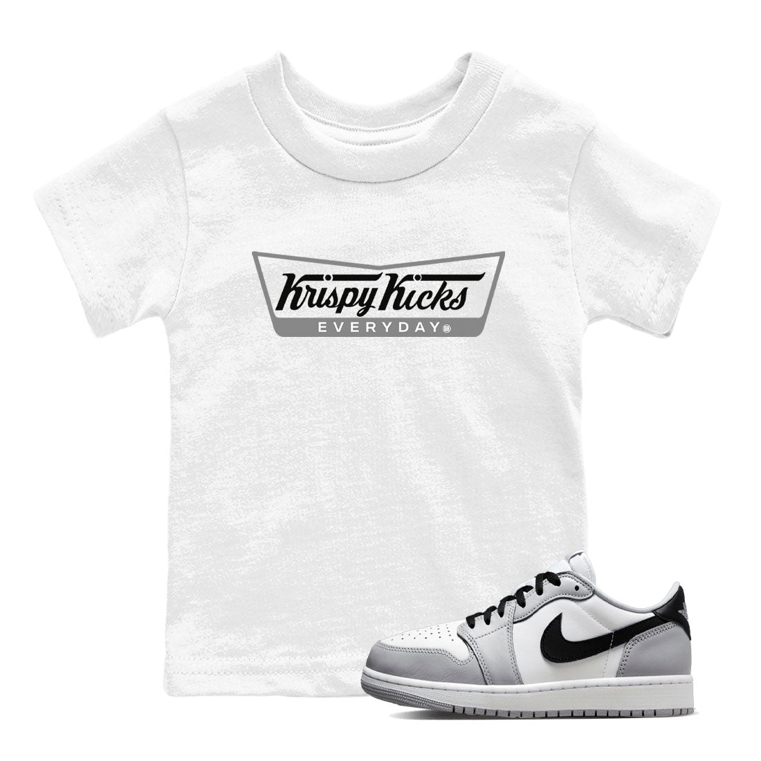 1s Wolf Grey shirts to match jordans Krispy Kicks sneaker match tees Air Jordan 1 Wolf Grey SNRT Sneaker Tees streetwear brand Baby and Youth White 1 cotton tee