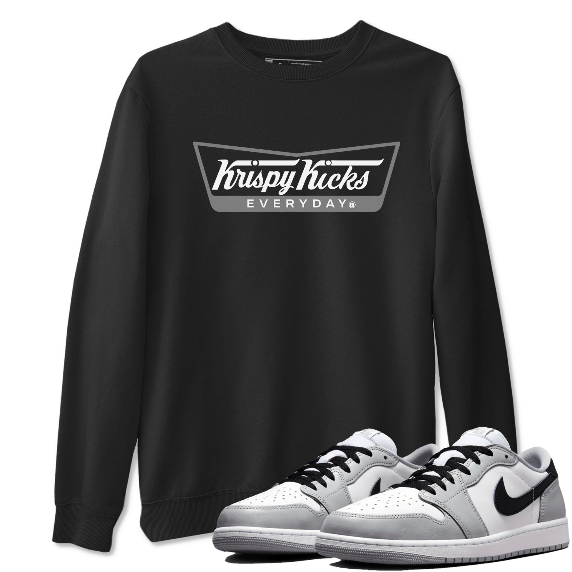 1s Wolf Grey shirts to match jordans Krispy Kicks sneaker match tees Air Jordan 1 Wolf Grey SNRT Sneaker Tees streetwear brand Black 1 unisex cotton tee