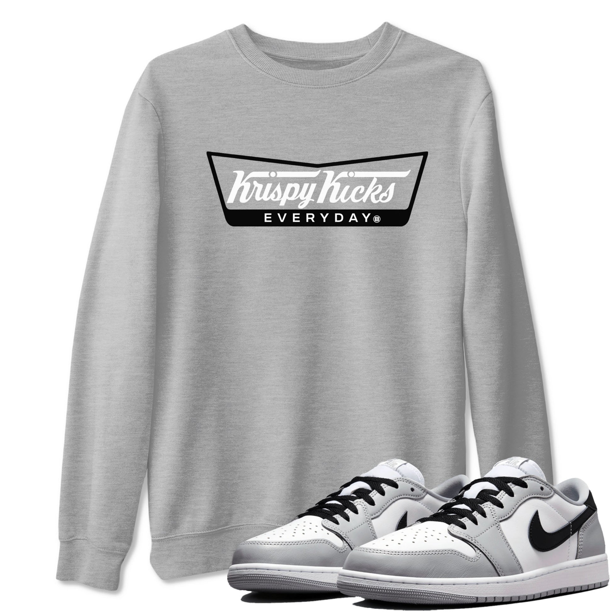 1s Wolf Grey shirts to match jordans Krispy Kicks sneaker match tees Air Jordan 1 Wolf Grey SNRT Sneaker Tees streetwear brand Heather Grey 1 unisex cotton tee