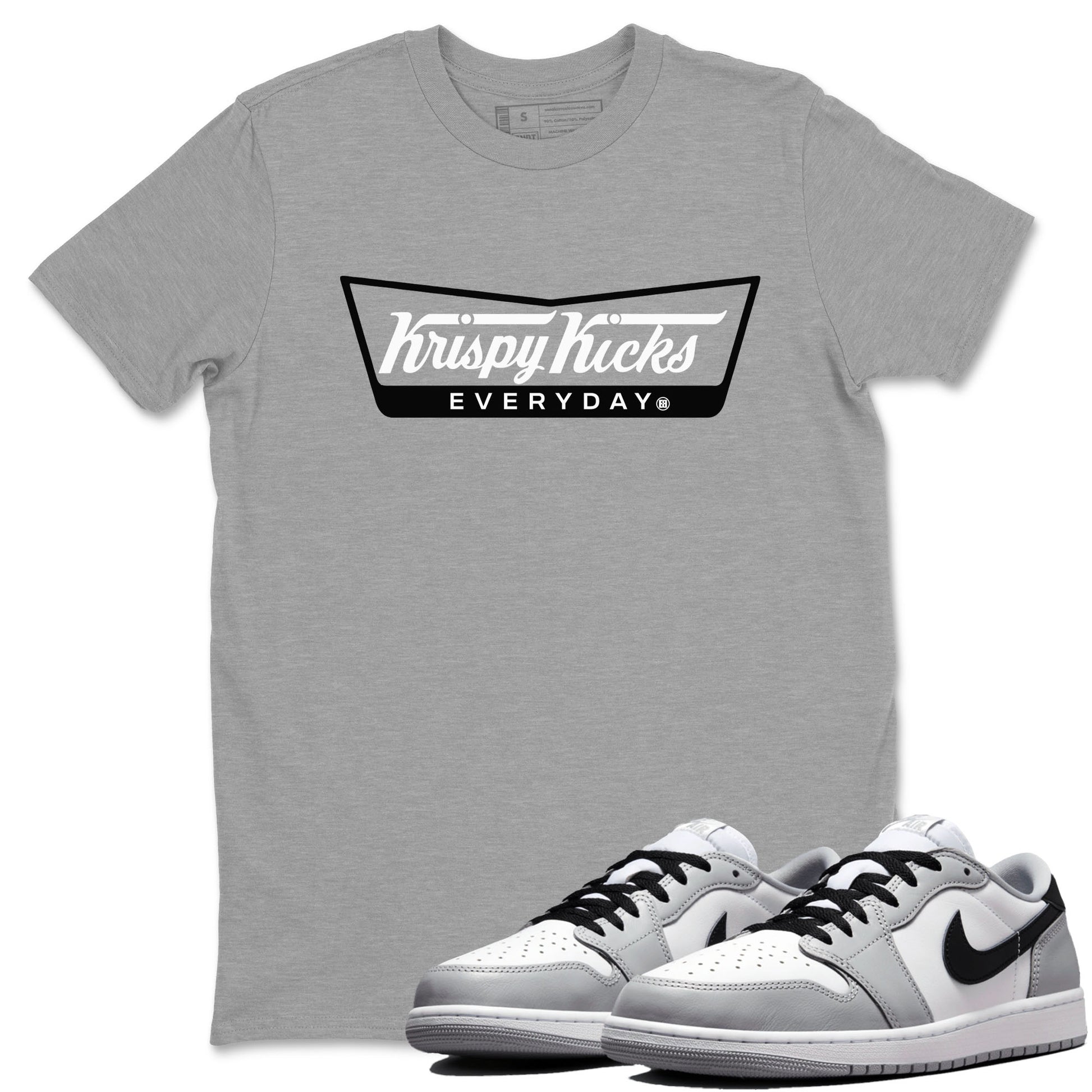1s Wolf Grey shirts to match jordans Krispy Kicks sneaker match tees Air Jordan 1 Wolf Grey SNRT Sneaker Tees streetwear brand Heather Grey 1 unisex cotton tee
