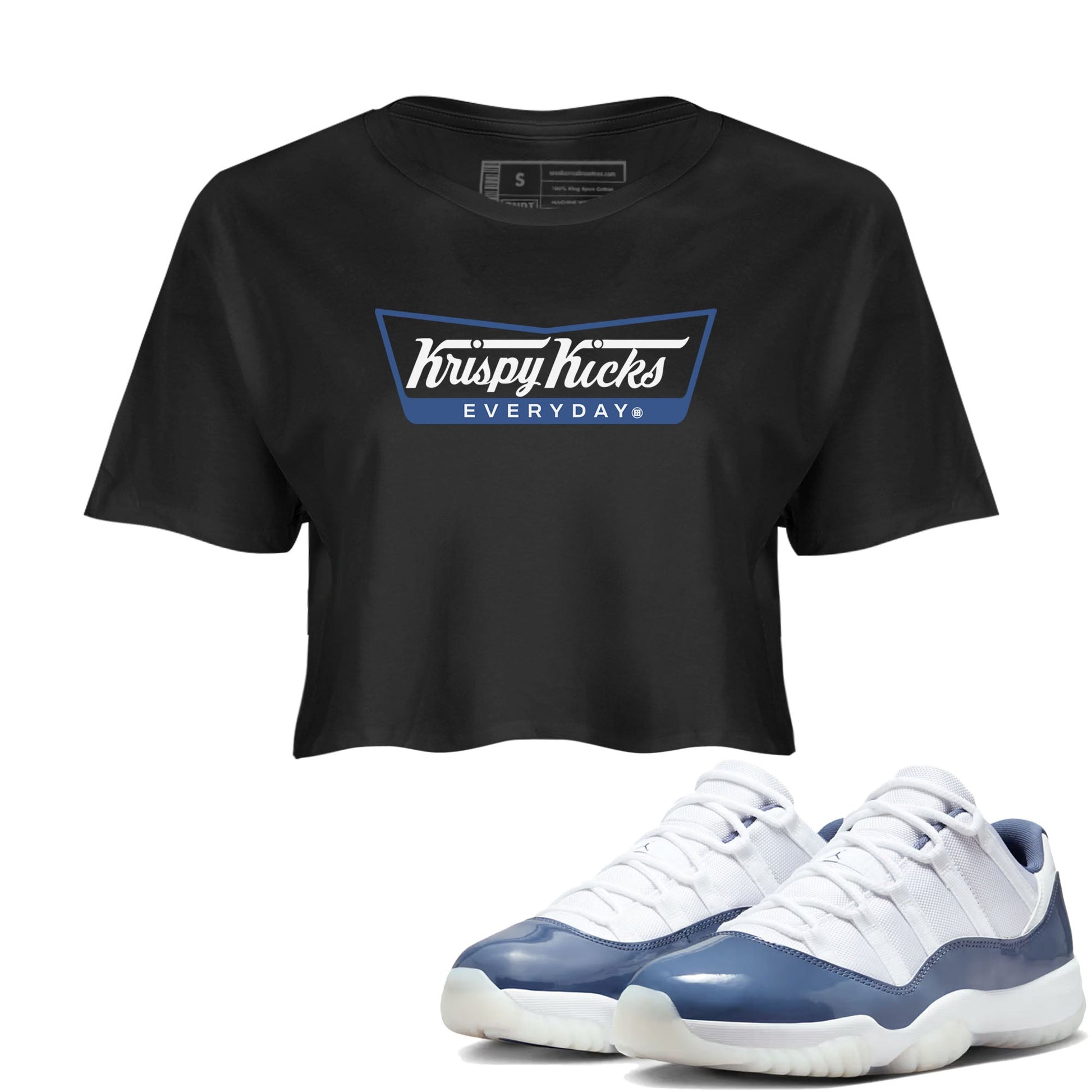 AJ11 Diffused Blue shirts to match jordans Krispy Kicks sneaker match tees Air Jordan 11 Diffused Blue SNRT Sneaker Tees streetwear brand Black 1 crop tee