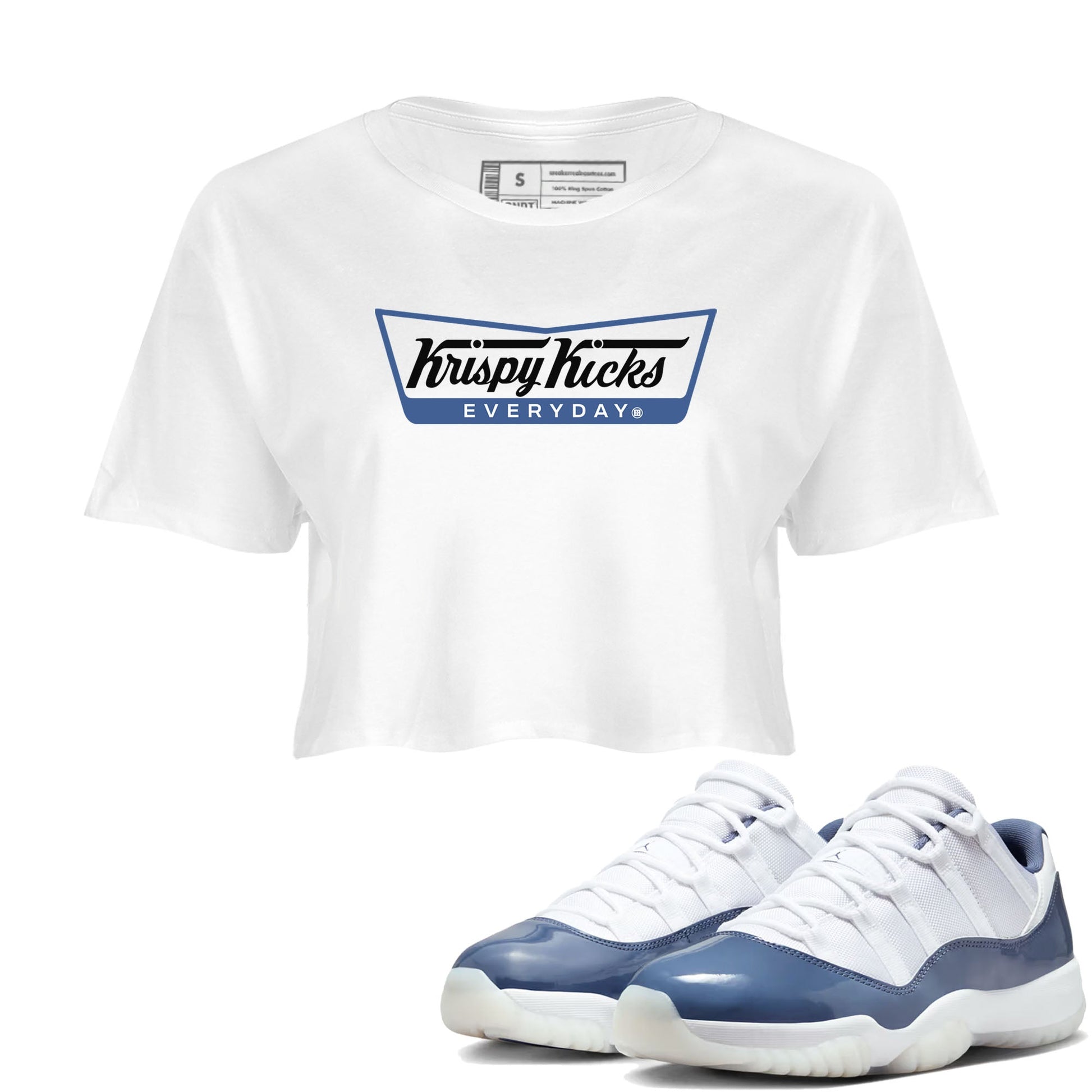 AJ11 Diffused Blue shirts to match jordans Krispy Kicks sneaker match tees Air Jordan 11 Diffused Blue SNRT Sneaker Tees streetwear brand White 1 crop tee