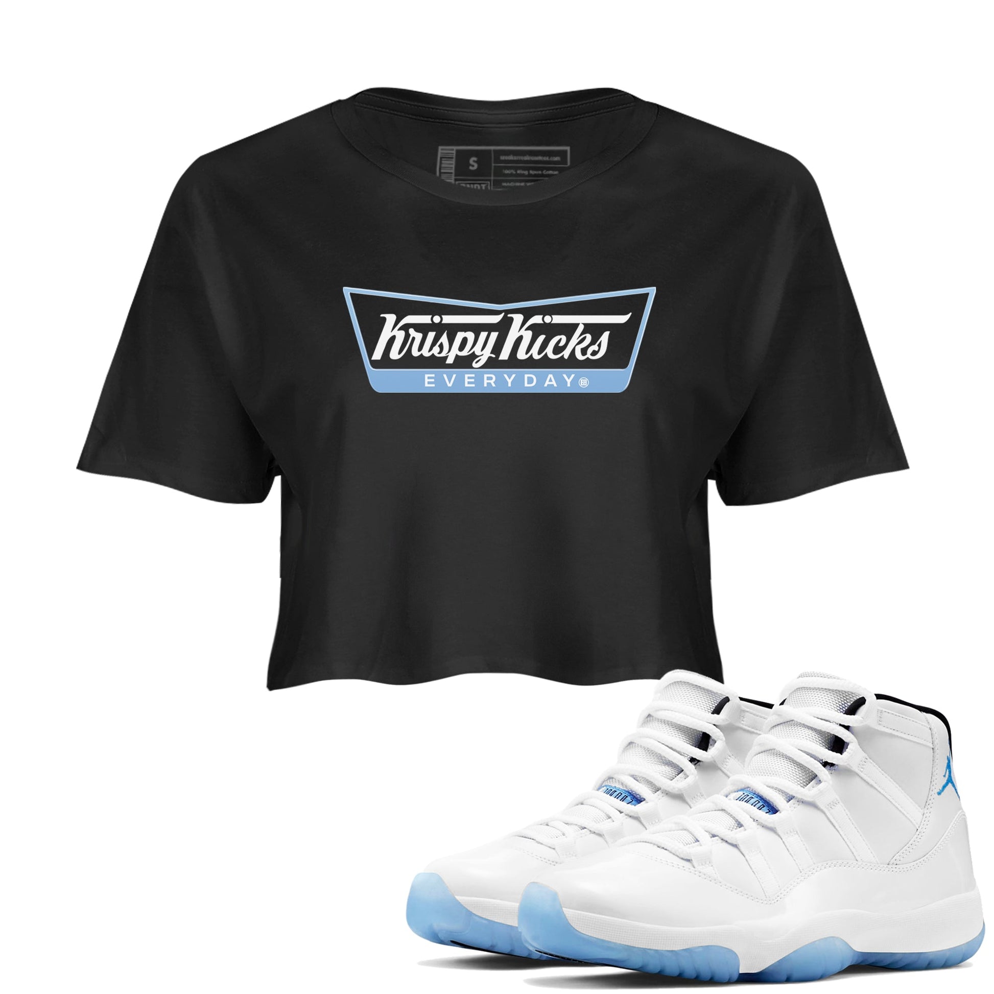 11s Legend Blue shirts to match jordans Krispy Kicks sneaker match tees Air Jordan 11 Legend Blue SNRT Sneaker Release Tees unisex cotton Black 1 Crop Shirts