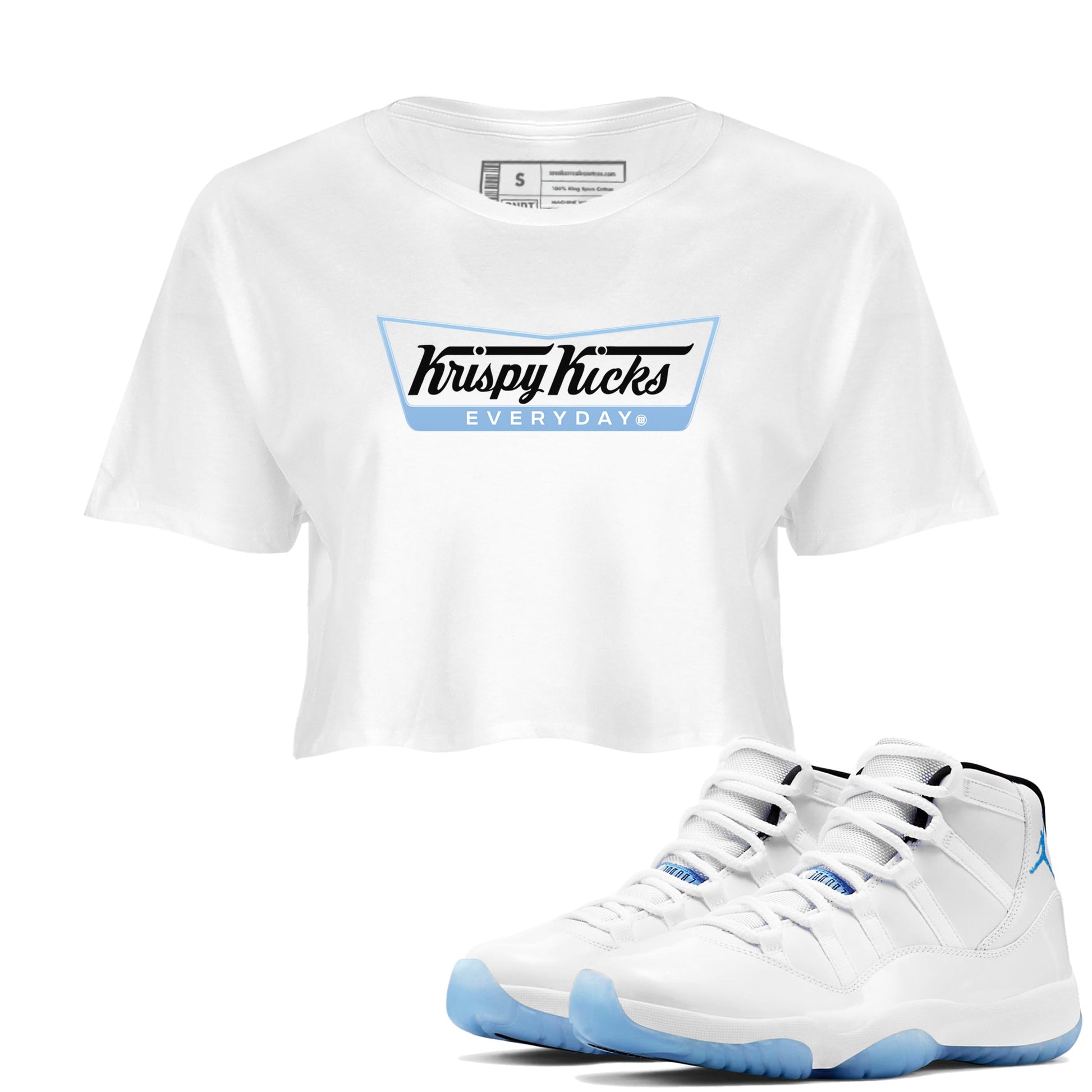 11s Legend Blue shirts to match jordans Krispy Kicks sneaker match tees Air Jordan 11 Legend Blue SNRT Sneaker Release Tees unisex cotton White 1 Crop Shirts