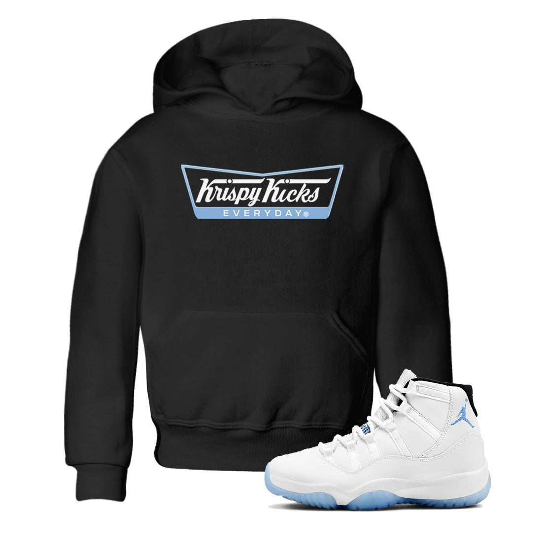 11s Legend Blue shirts to match jordans Krispy Kicks sneaker match tees Air Jordan 11 Legend Blue SNRT Sneaker Release Tees Youth Baby Black 1 crew neck shirts