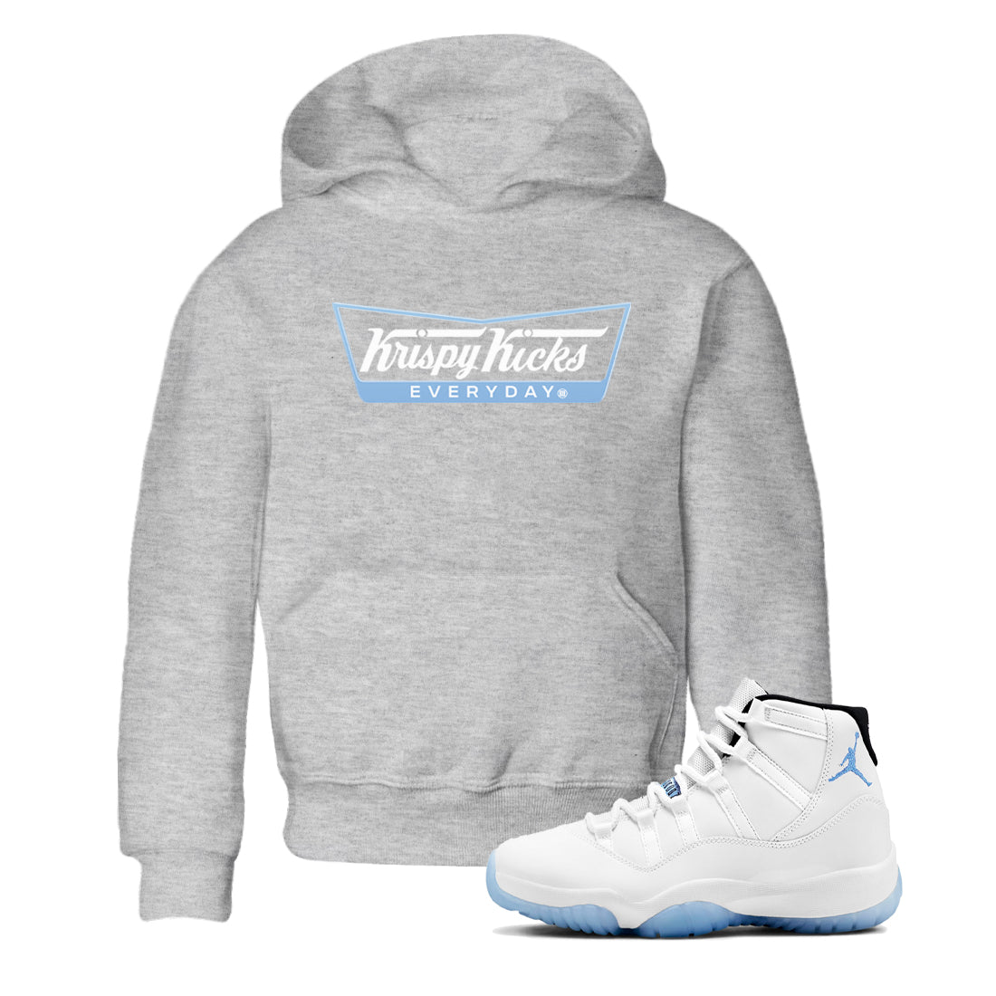 11s Legend Blue shirts to match jordans Krispy Kicks sneaker match tees Air Jordan 11 Legend Blue SNRT Sneaker Release Tees Youth Baby Heather Grey 1 crew neck shirts