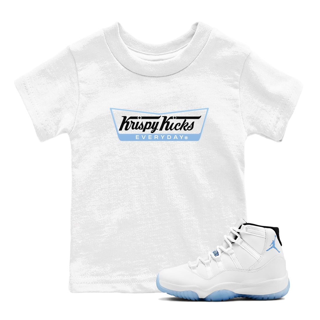 11s Legend Blue shirts to match jordans Krispy Kicks sneaker match tees Air Jordan 11 Legend Blue SNRT Sneaker Release Tees Youth Baby White 1 crew neck shirts