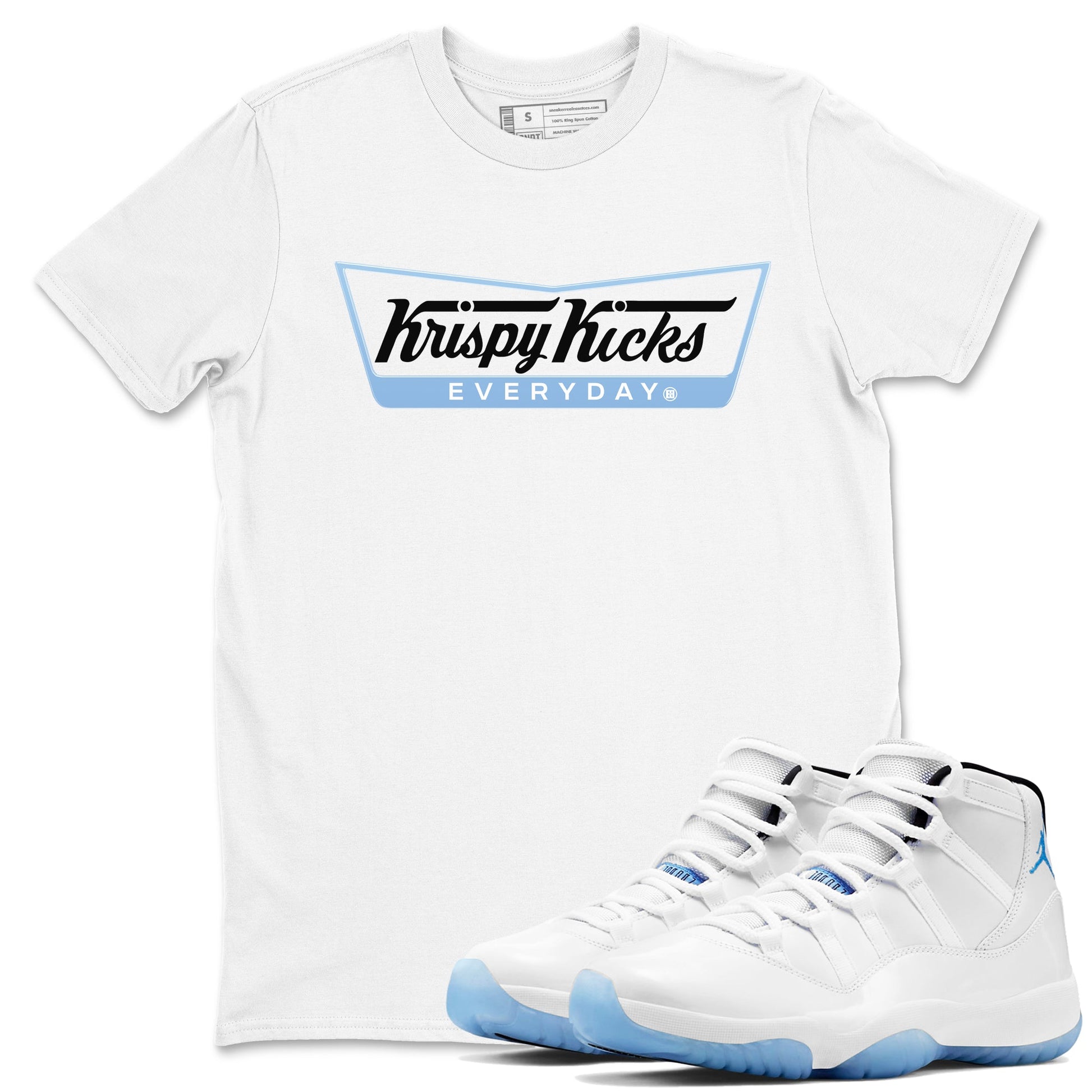 11s Legend Blue shirts to match jordans Krispy Kicks sneaker match tees Air Jordan 11 Legend Blue SNRT Sneaker Release Tees unisex cotton White 1 crew neck shirts