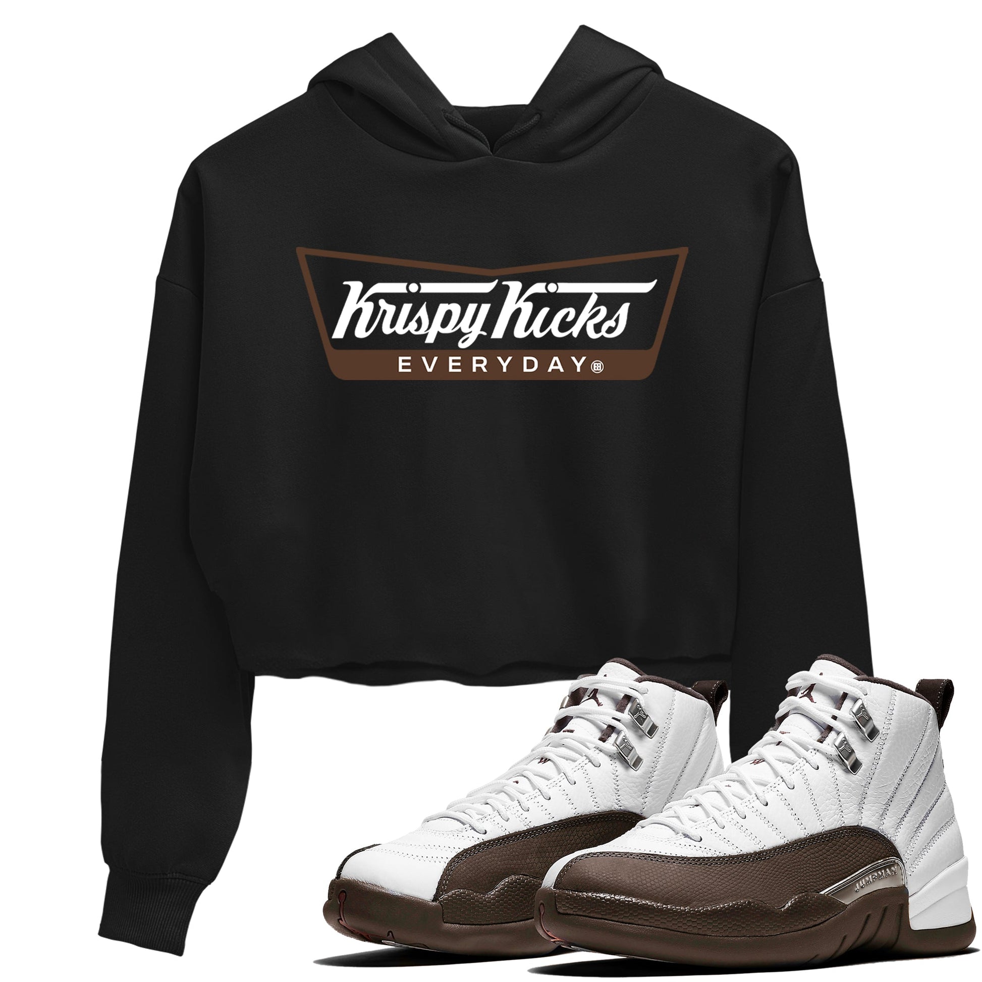 12s Baroque Brown shirts to match jordans Krispy Kicks sneaker match tees Air Jordan 12 Baroque Brown match shoes to clothes SNRT Sneaker Tees unisex cotton Black 1 crop tee