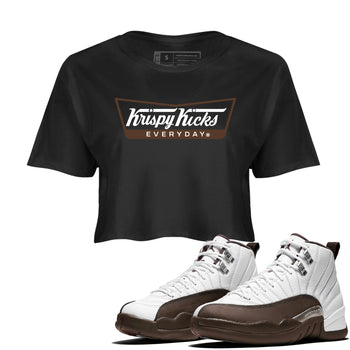 12s Baroque Brown shirts to match jordans Krispy Kicks sneaker match tees Air Jordan 12 Baroque Brown match shoes to clothes SNRT Sneaker Tees unisex cotton Black 1 crop tee