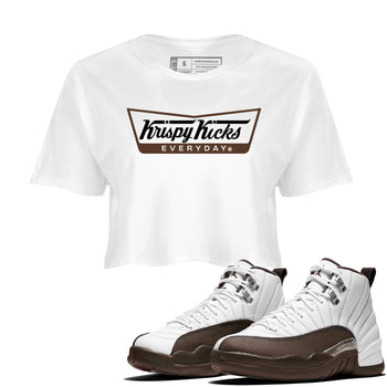 12s Baroque Brown shirts to match jordans Krispy Kicks sneaker match tees Air Jordan 12 Baroque Brown match shoes to clothes SNRT Sneaker Tees unisex cotton White 1 crop tee