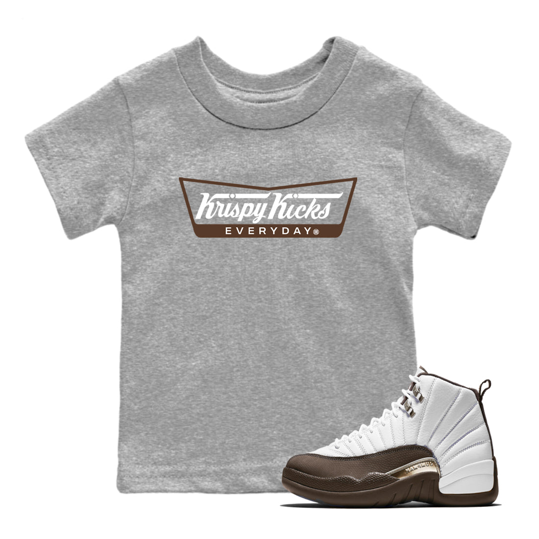 12s Baroque Brown shirts to match jordans Krispy Kicks sneaker match tees Air Jordan 12 Baroque Brown match shoes to clothes SNRT Sneaker Tees Youth Baby Heather Grey 1 tee