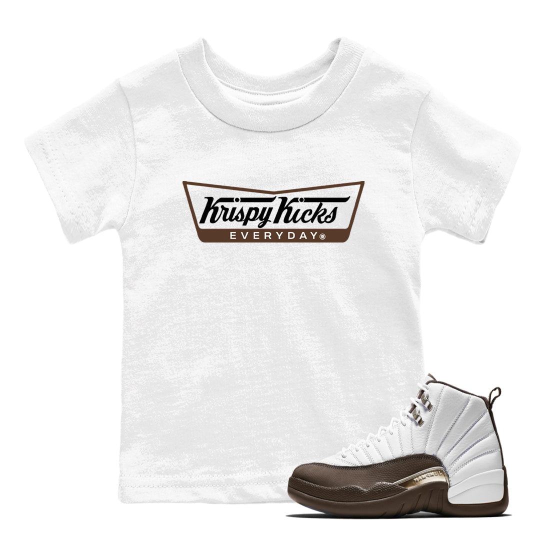 12s Baroque Brown shirts to match jordans Krispy Kicks sneaker match tees Air Jordan 12 Baroque Brown match shoes to clothes SNRT Sneaker Tees Youth Baby White 1 tee