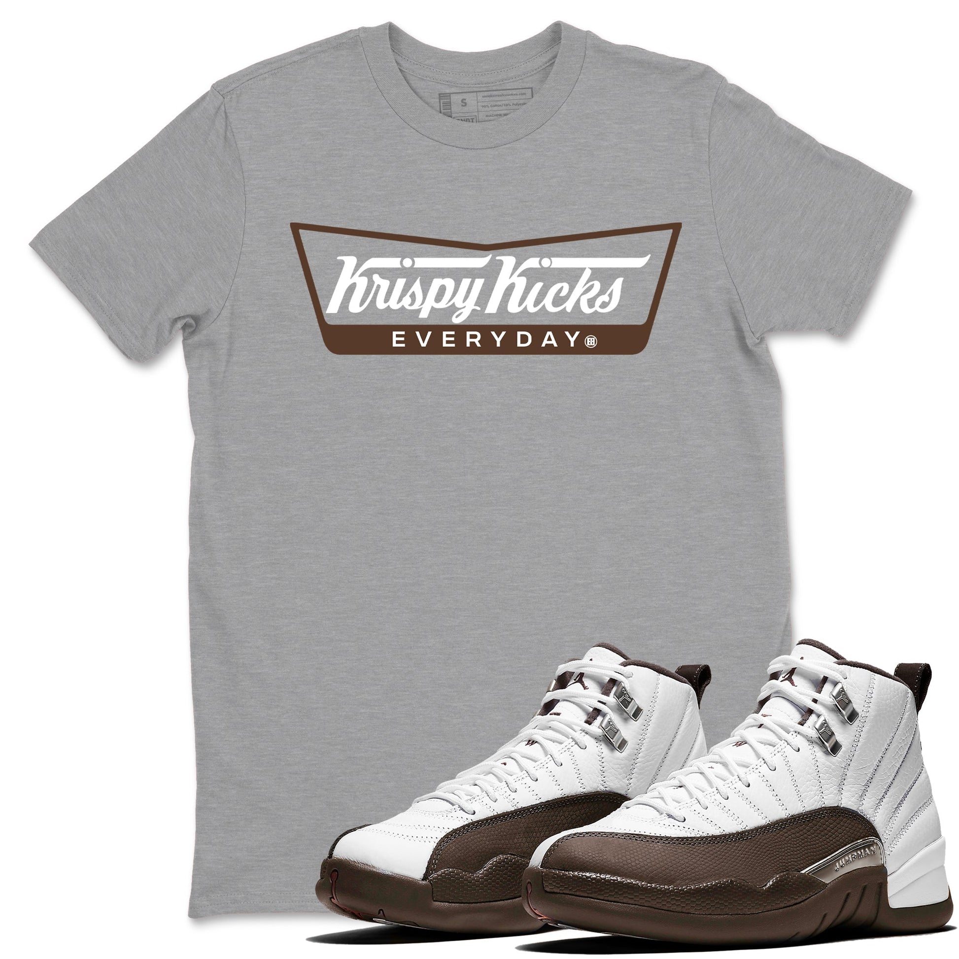 12s Baroque Brown shirts to match jordans Krispy Kicks sneaker match tees Air Jordan 12 Baroque Brown match shoes to clothes SNRT Sneaker Tees unisex cotton Heather Grey 1 shirts