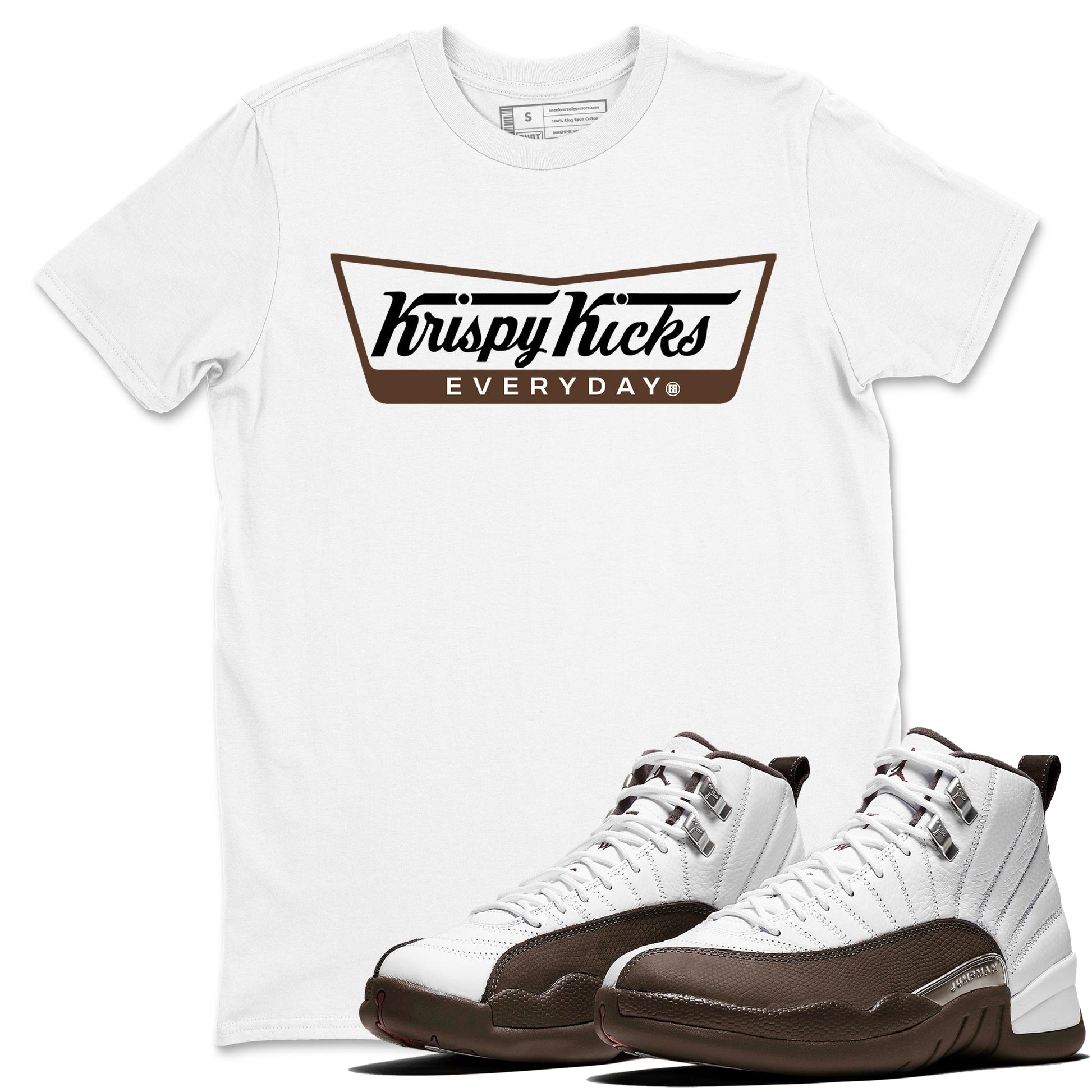 12s Baroque Brown shirts to match jordans Krispy Kicks sneaker match tees Air Jordan 12 Baroque Brown match shoes to clothes SNRT Sneaker Tees unisex cotton White 1 shirts