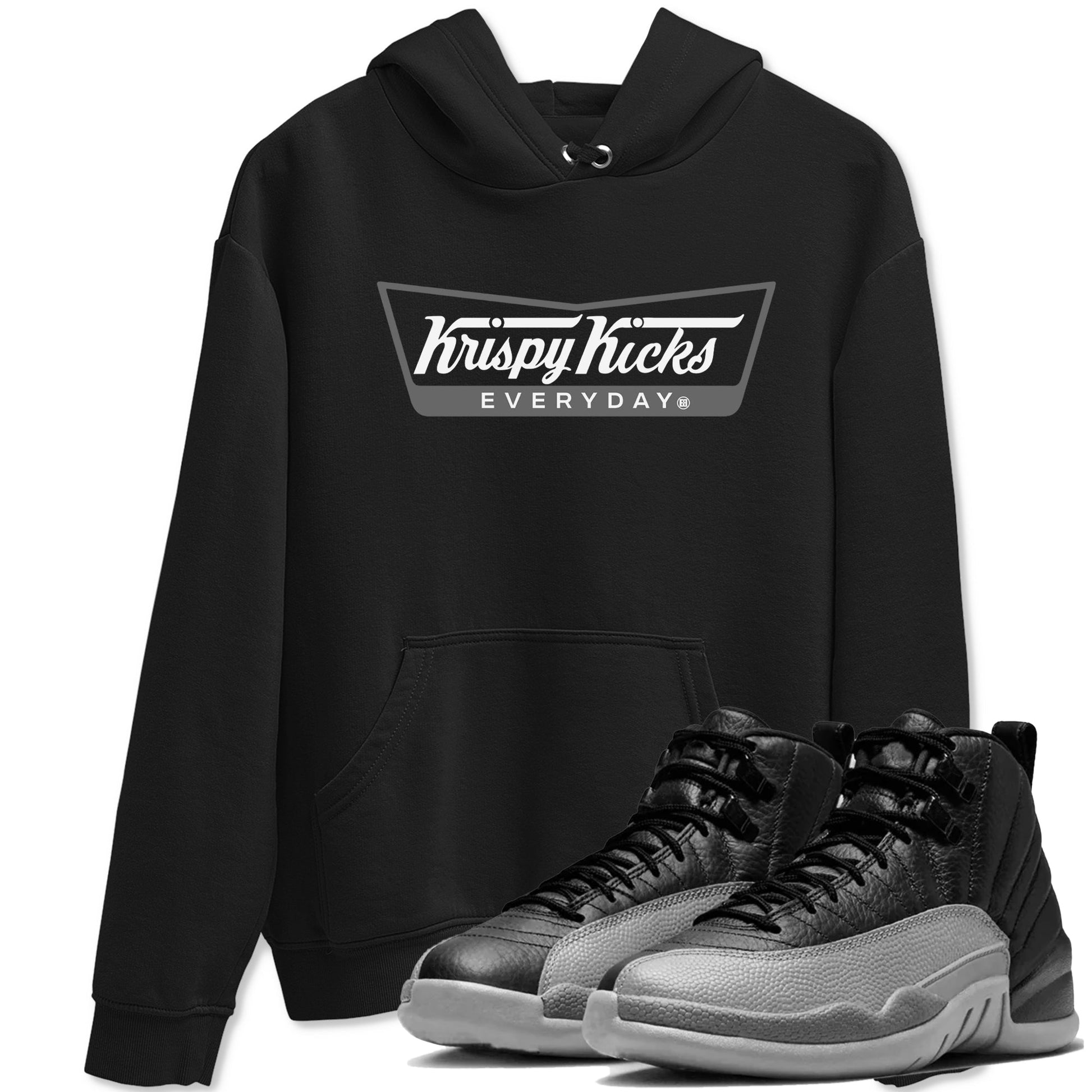 12s Black Wolf Grey shirts to match jordans Krispy Kicks sneaker match tees Air Jordan 12 Black Wolf Grey SNRT Sneaker Release Tees unisex cotton Black 1 crew neck shirts